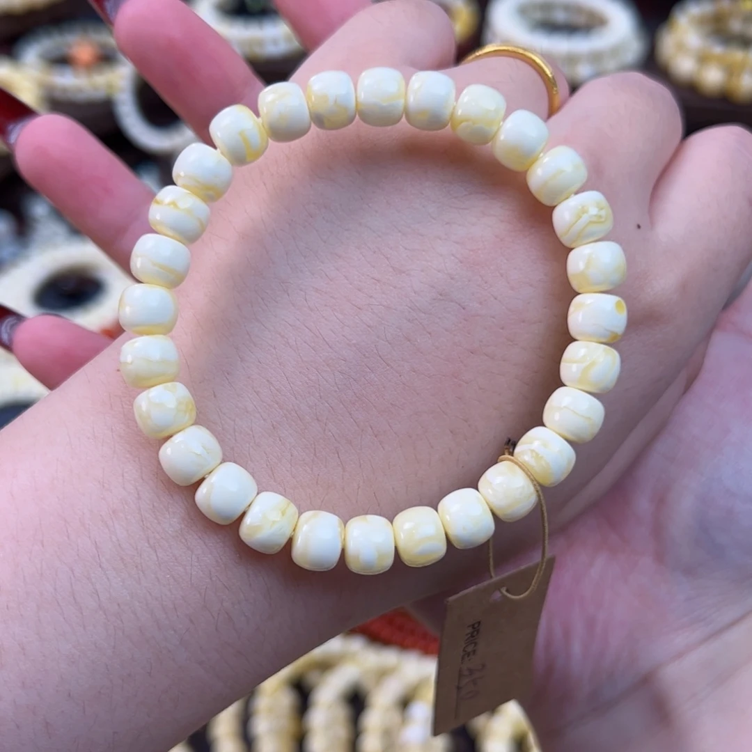 琥珀未镶嵌手链浓蜡奶瓷白8m