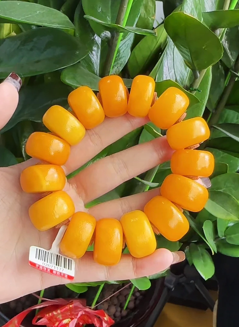 【齐福珠宝】XQ1177/±23mm天然琥珀橘皮墩子手串