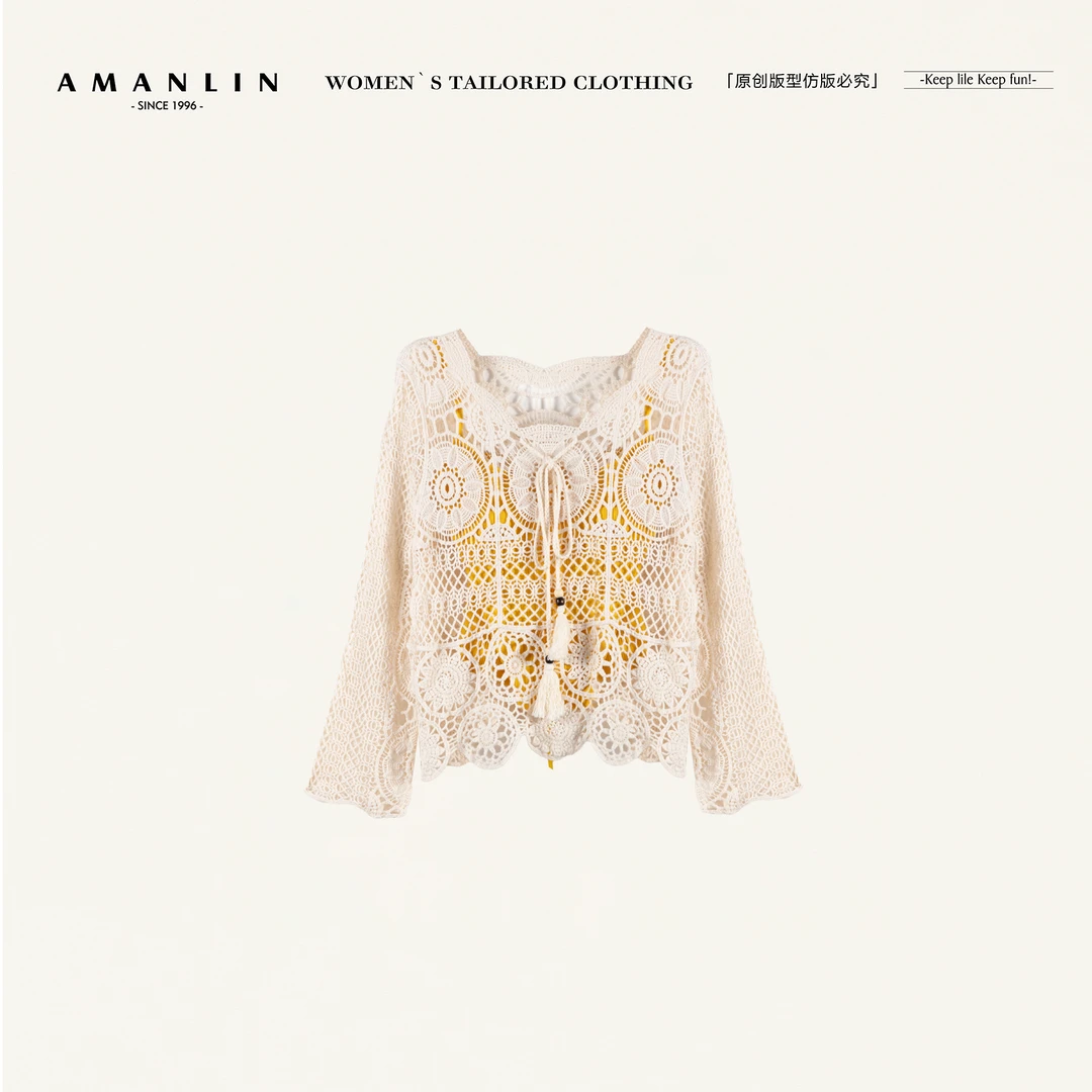 AMANLIN/阿谩琳欧若风春季新款镂空针织时尚上衣两件套女Y596666