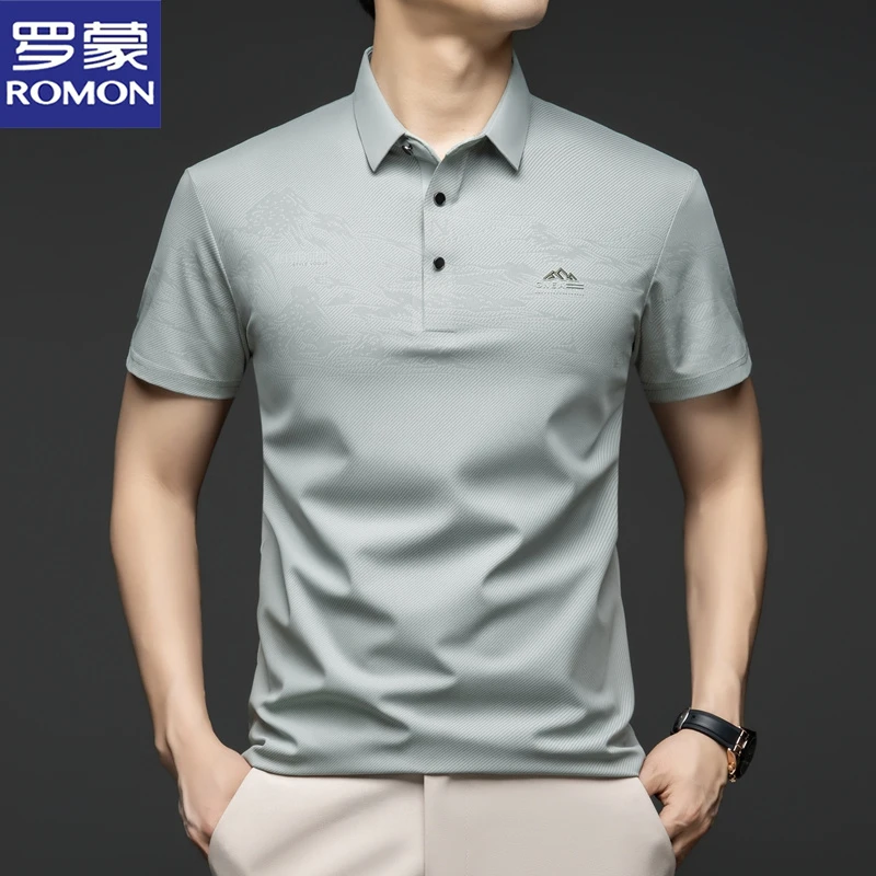 罗蒙夏季凉爽半袖翻领T恤透气亲肤柔软薄款高级感上衣短袖polo衫