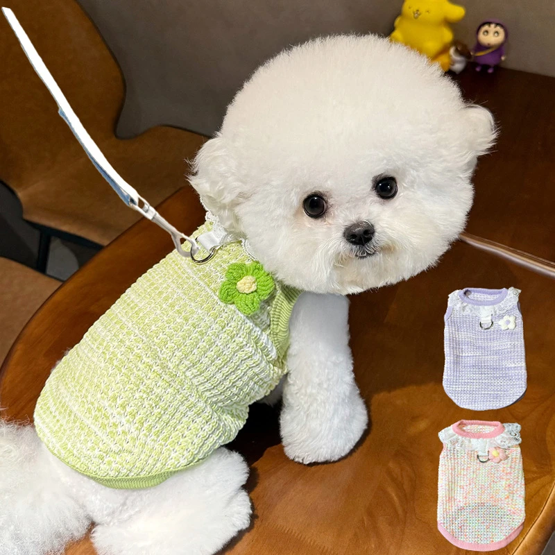 秋季新款宠物针织背心可牵引狗狗衣服泰迪比熊小型犬猫猫咪约克夏