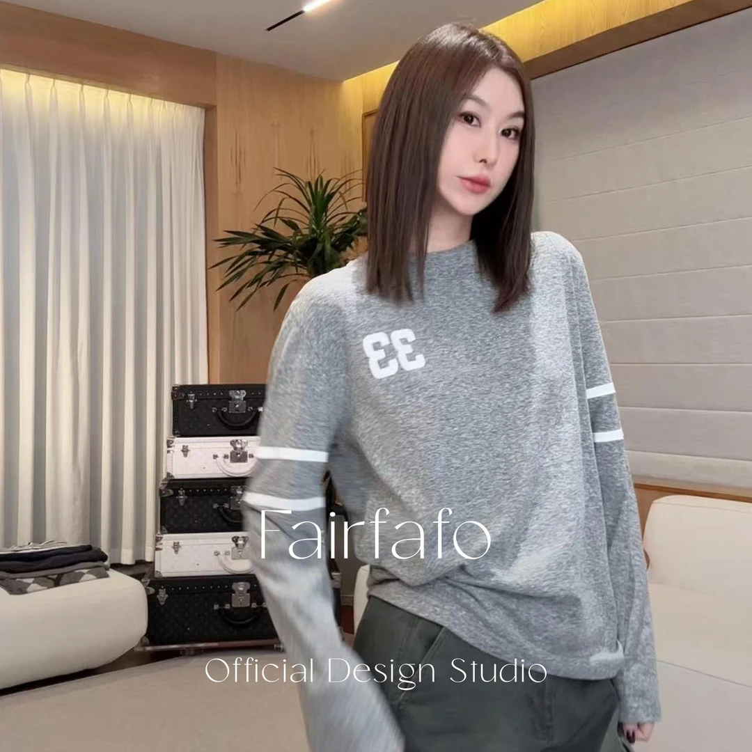 【数字印花长袖】DTCX58298显瘦潮牌松弛感秋季新款时尚百搭显白T恤