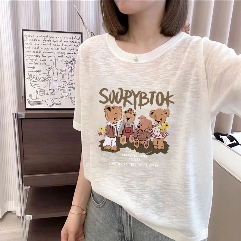 设计感简约垂感显瘦上衣女士雪花棉印花圆领大码夏季薄款短袖T恤