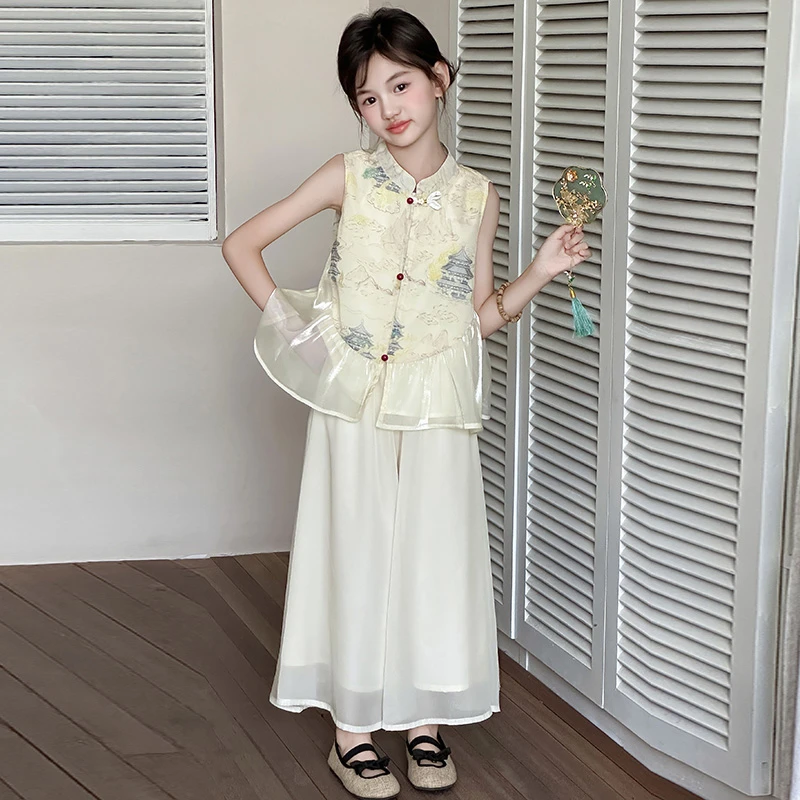 女童新中式套装夏季2025新款儿童洋气国风背心女孩夏装裙裤两件套