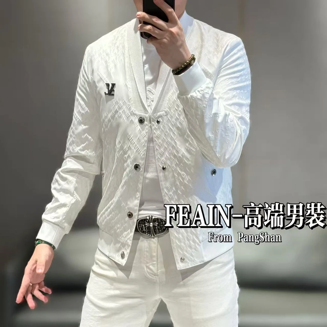 立体浮雕提花面料青果领男士高端春款休闲夹克093