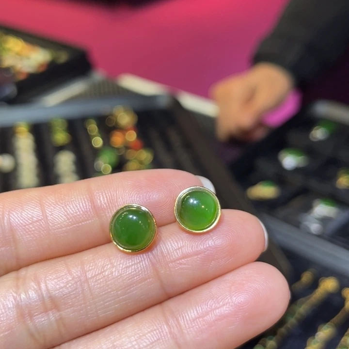 和田玉银S925镶嵌耳饰