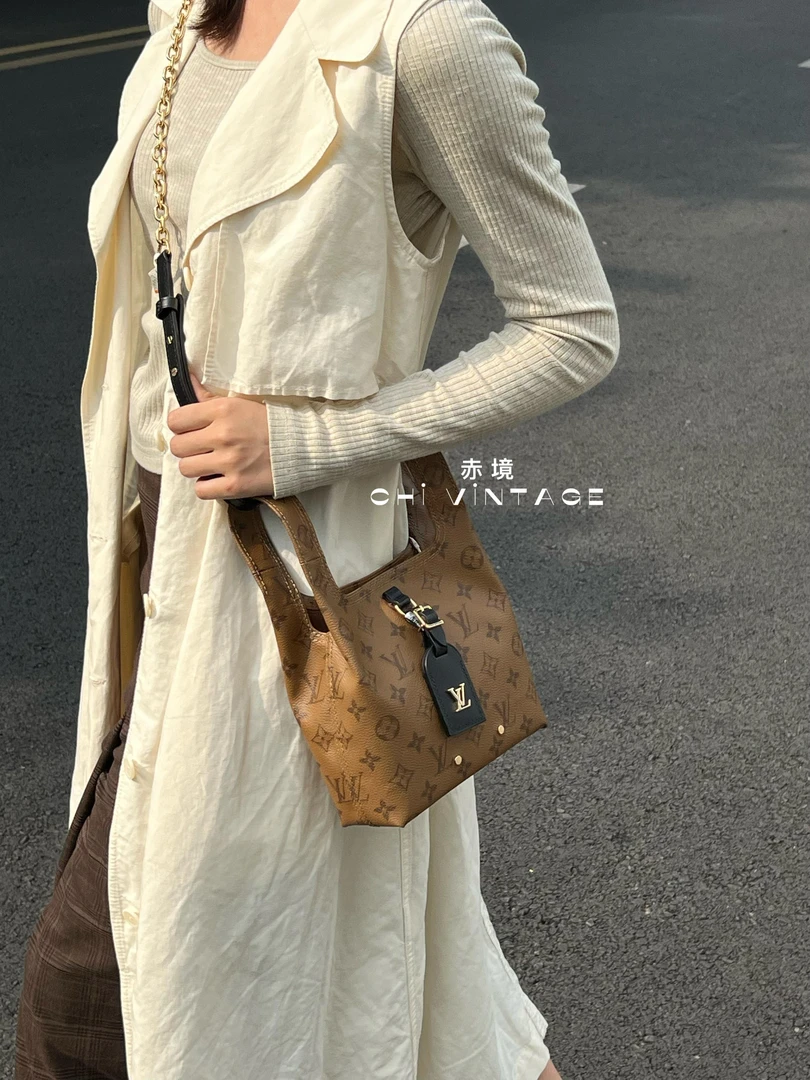 99新 LouisVuitton/路易威登 3733 老花atlantis菜篮子bb手提包