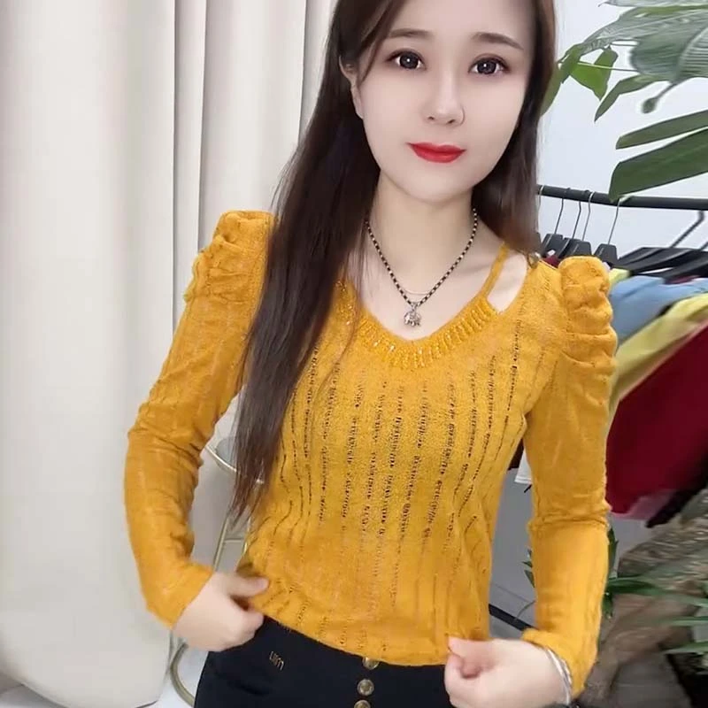 春夏季新款洋气显瘦重工气质百搭长袖打底衫时尚修身T恤显瘦上衣
