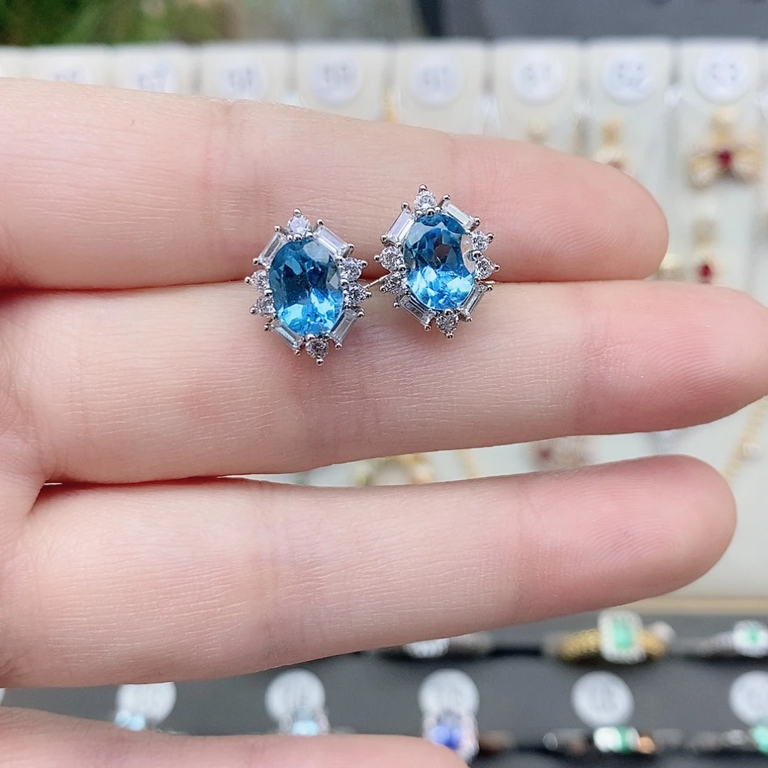 银S925镶嵌托帕石耳饰