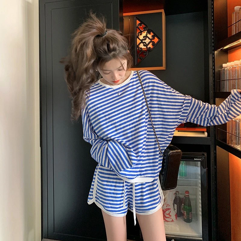 条纹卫衣套装女2025春秋洋气减龄时髦慵懒风时尚休闲运动风两件套