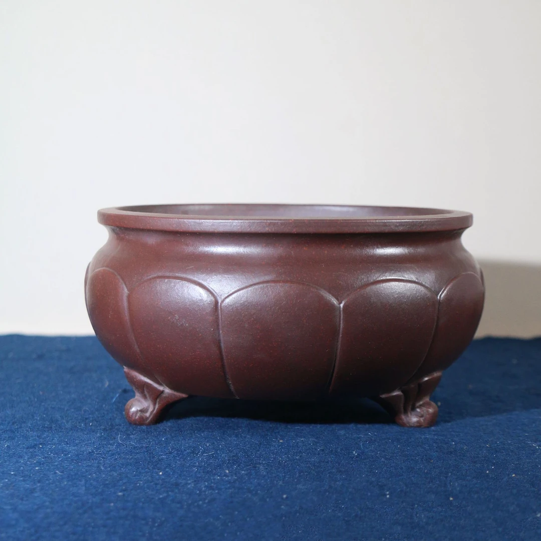 觅陶乡紫砂花盆手工盆景盆圆形三足莲花盆古典圆鼓盆禅意大号盆