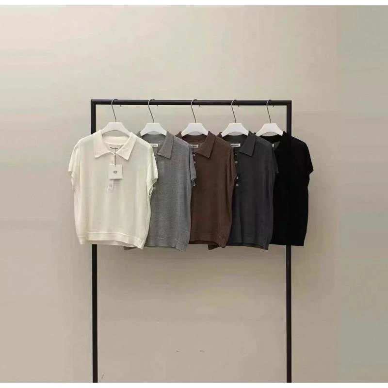 泡菜 much more 夏季新款纯色百搭polo领针织短袖T恤