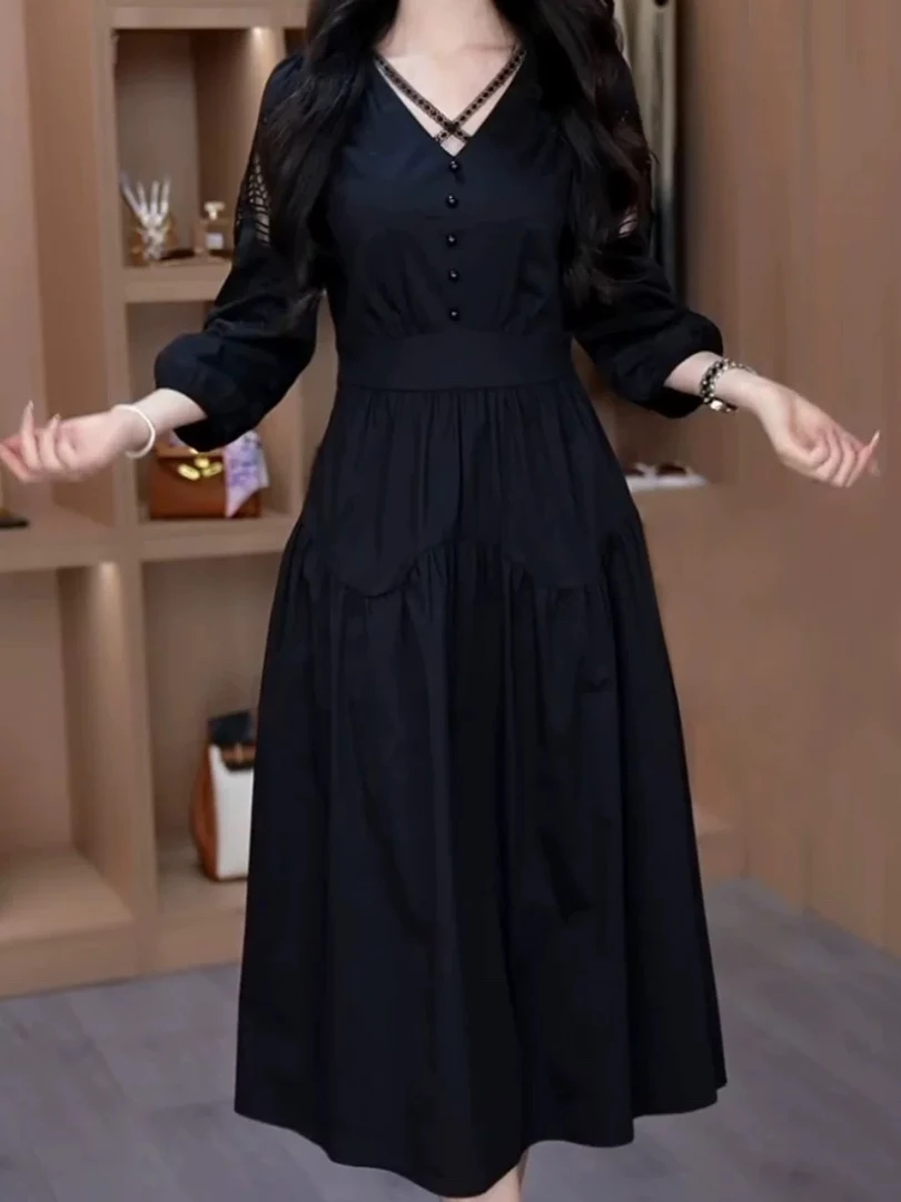 芙优雅新款气质洋气减龄休闲收腰显瘦中长款女装秋季连衣裙女式