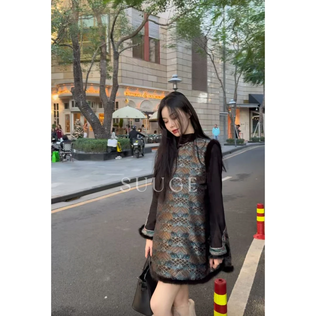 蘇格高定【蓝色多瑙河】新中式新宋锦无袖国风蓝色加厚马夹裙女S30