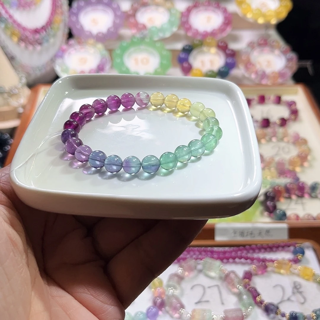 萤石未镶嵌萤石7.8mm浓艳渐变彩虹