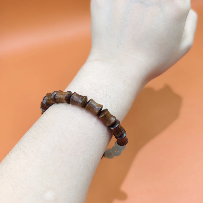 静姐专属-黑花梨竹节三绿珠MK204