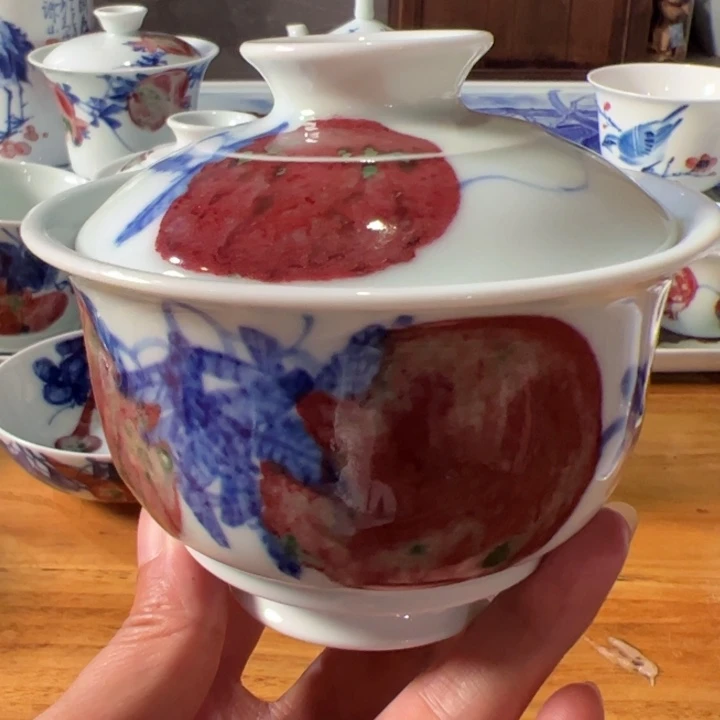 摆件原矿青花釉里红瓷器