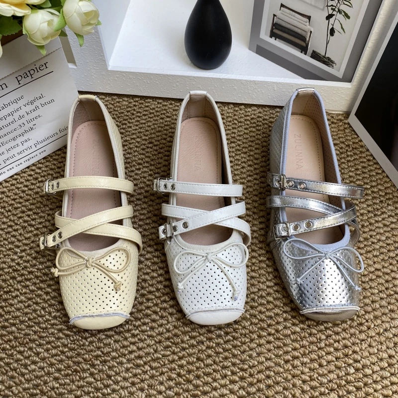 小众设计感复古内增高蝴蝶结芭蕾舞鞋女网面透气交叉带玛丽珍单鞋