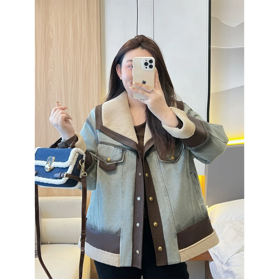 爱神礼赞 / 复古风大翻领牛仔外套13080花契200斤胖mm休闲时尚1