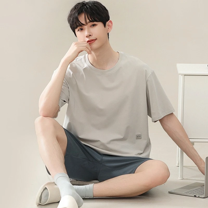 L-4XL莫代尔睡衣男士夏季短袖短裤薄款夏天加肥加大码家居服套装