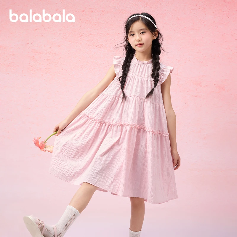 1013巴拉巴拉女童裙子儿童连衣裙2025新款夏装荷叶边甜美A字伞裙