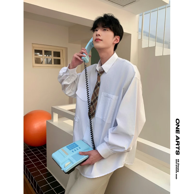 【ONEARTS衬衫】春季新款慵懒风纯色宽松百搭翻领白色长袖衬衫外套