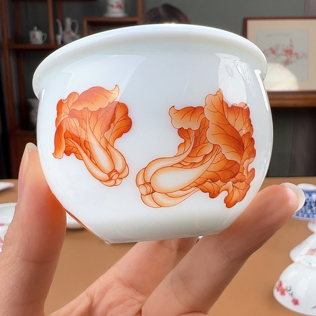 柴窑 矾红百财小缸杯