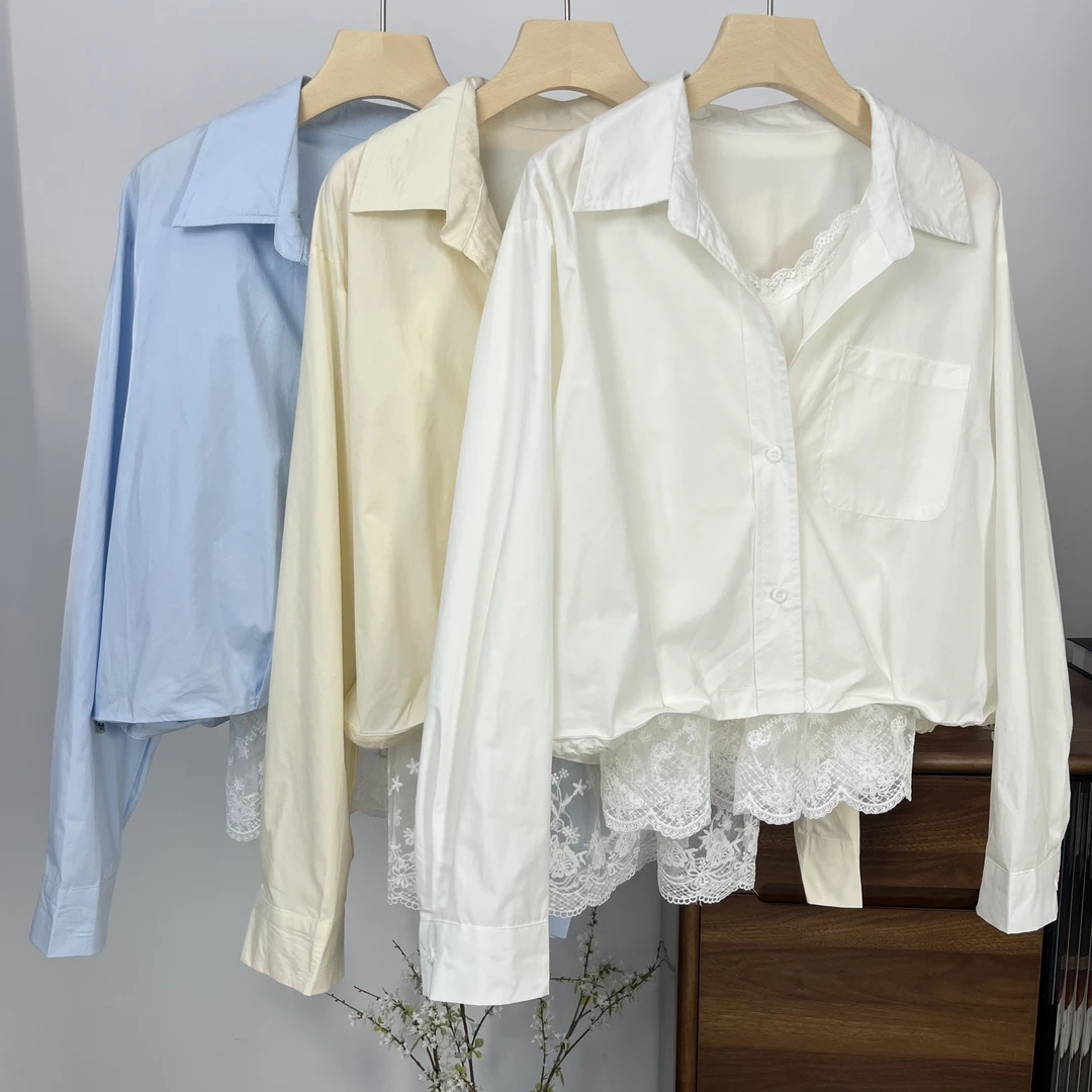 2025秋季新款设计感小众衬衫➕蕾丝吊带两件套女韩版时尚套装女