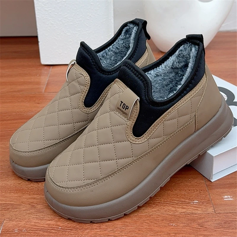 冬季加绒保暖女棉鞋老北京布鞋厚底一脚蹬妈妈鞋中老年平底女棉靴