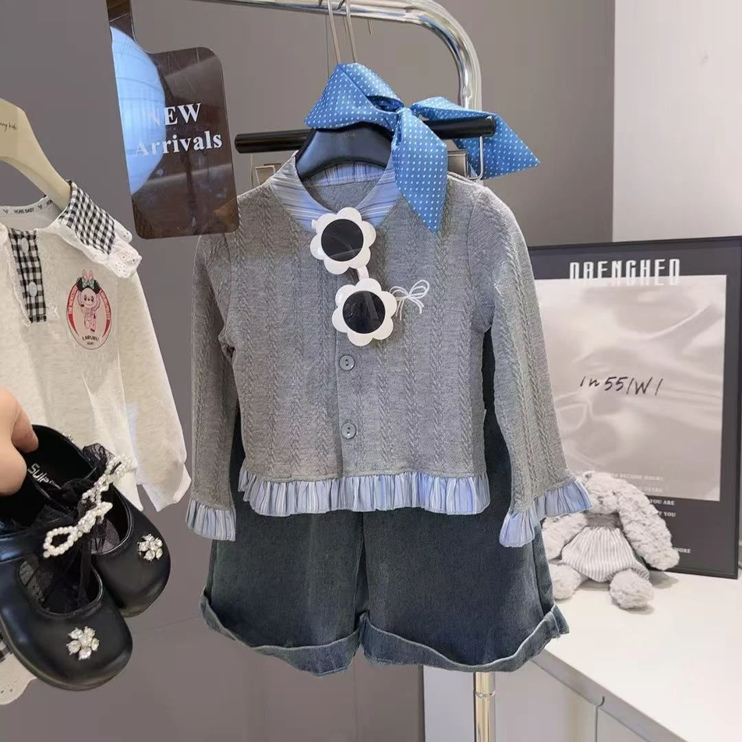 儿童打底衫2025新款女童秋冬款开衫韩版毛衣可爱花边潮流纯色上衣