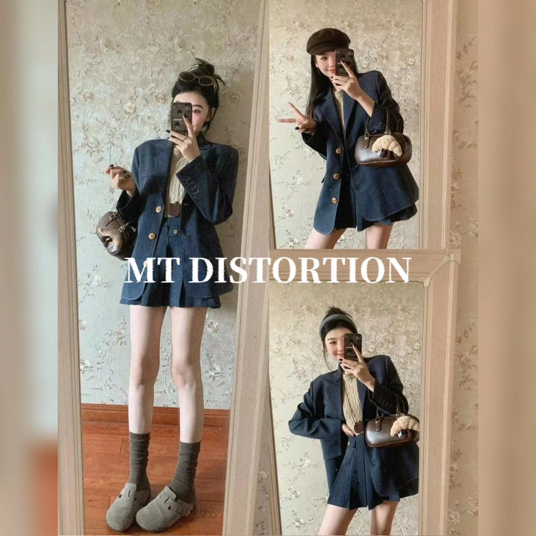MT DISTORTION  温以凡穿搭春季miu系减龄百搭西装百褶裙套装