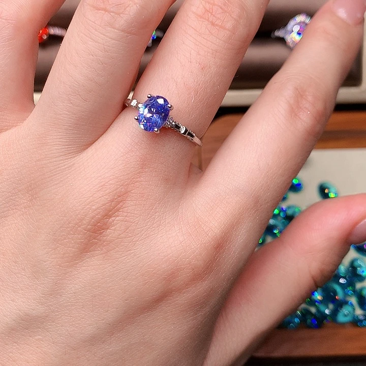 彩色蓝宝石戒指银S925镀金镶嵌
