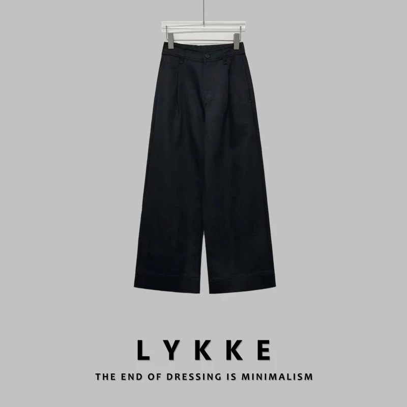 LYKKE 25新款显瘦直筒半松紧口袋侧边带扣休闲裤-E465