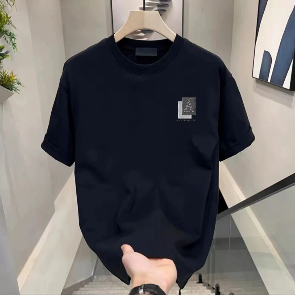 啄木鸟2025夏季纯棉男士男款短袖t恤潮流宽松圆领衣服全棉T半袖