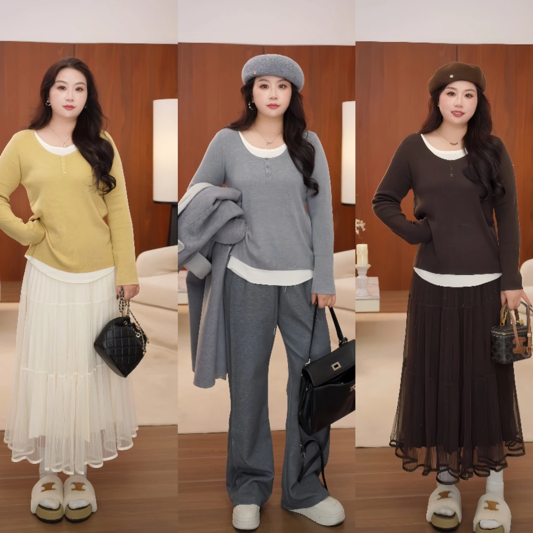 欣络集/欣姐【秋日思语】秋冬微胖女生宽松型气质长袖羊毛衫XLJ1027
