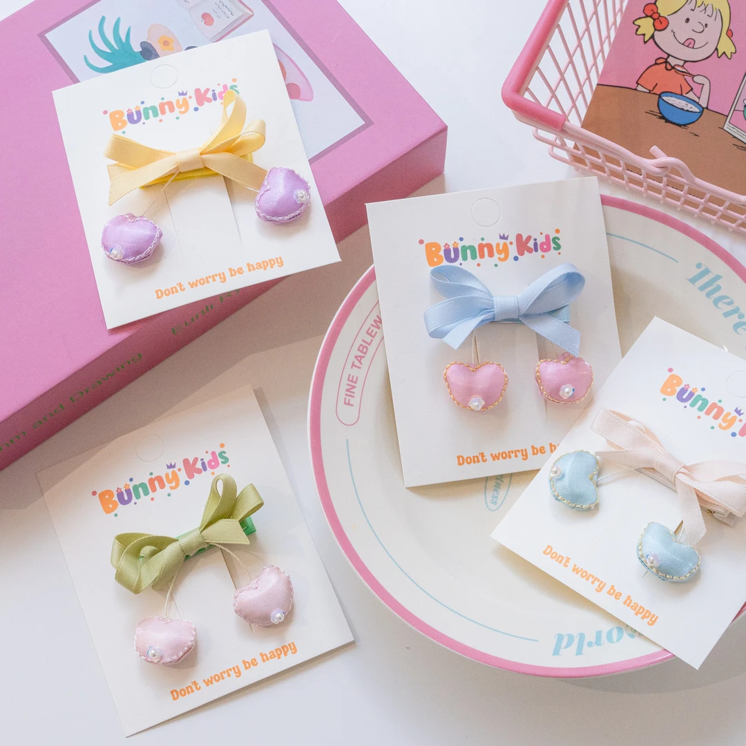 韩系甜美风珍珠布艺蝴蝶结适合少女儿童侧边刘海