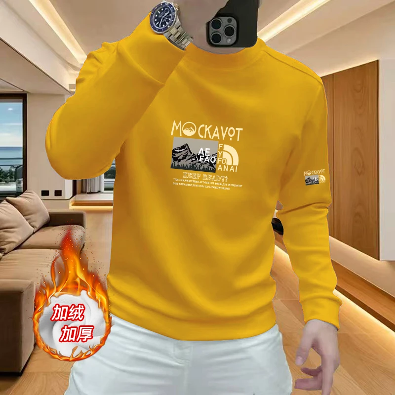 【高品质】男士新款秋冬季潮牌男装加绒加厚圆领时尚休闲印花卫衣