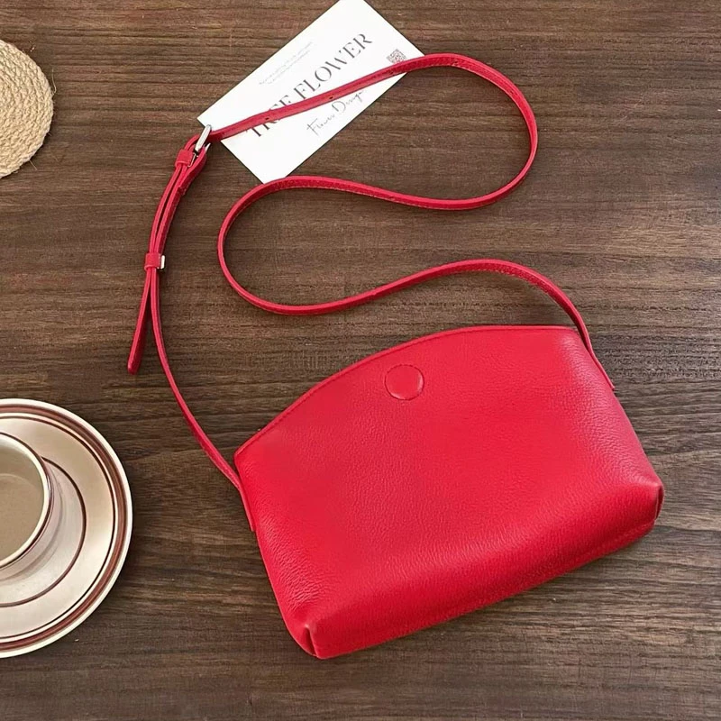 HY2025夏季新款头层牛皮贝壳包简约百搭休闲单肩斜挎真皮小包包女