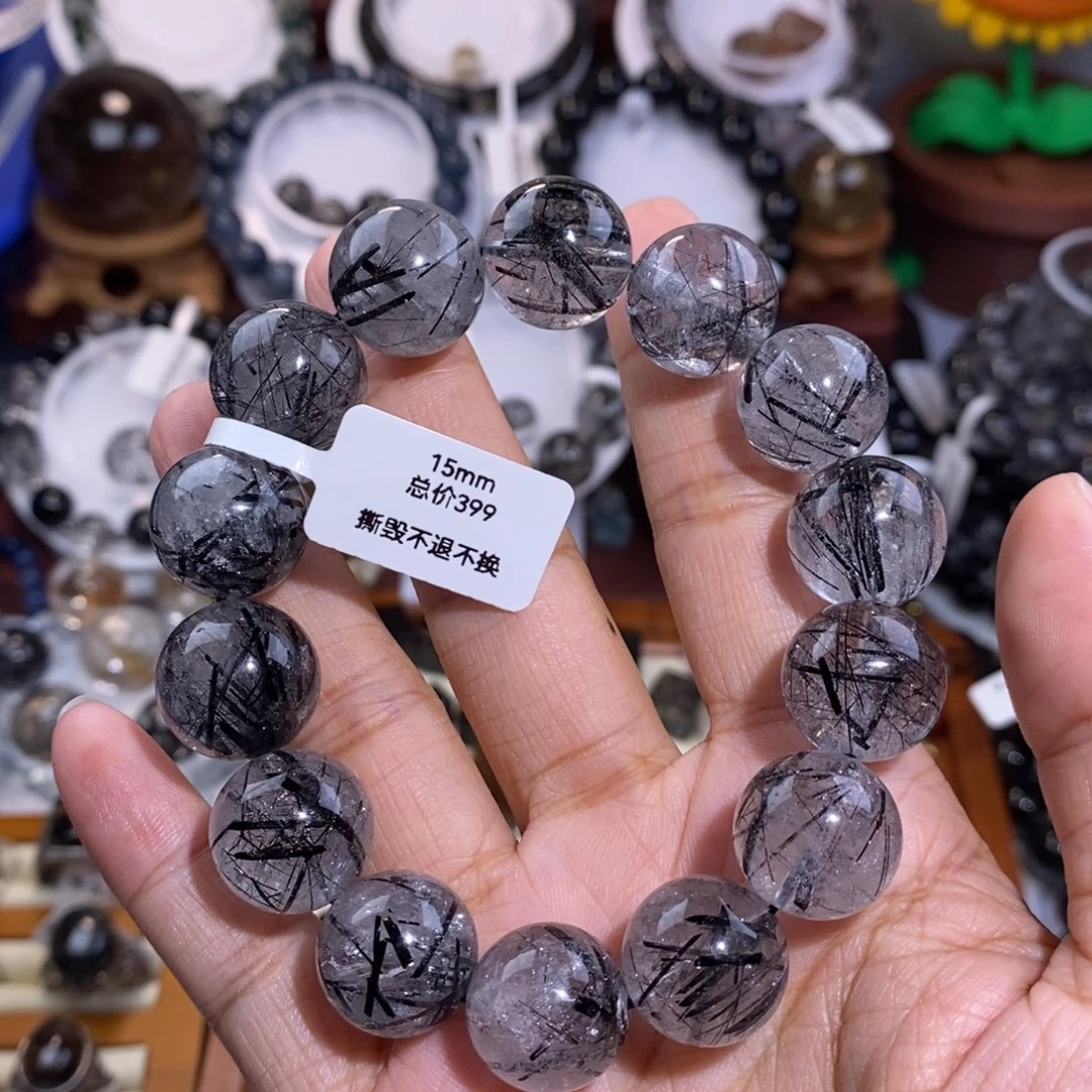 水晶手链未镶嵌15mm蕾丝黑发晶