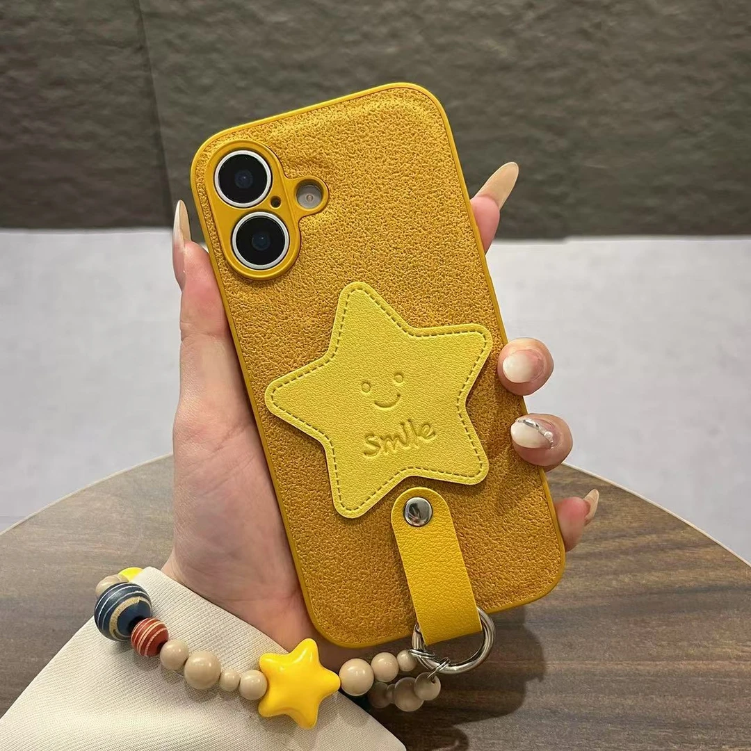 创意月坑纹姜黄色星星适用iPhone17promax手机壳苹果16pro手链15
