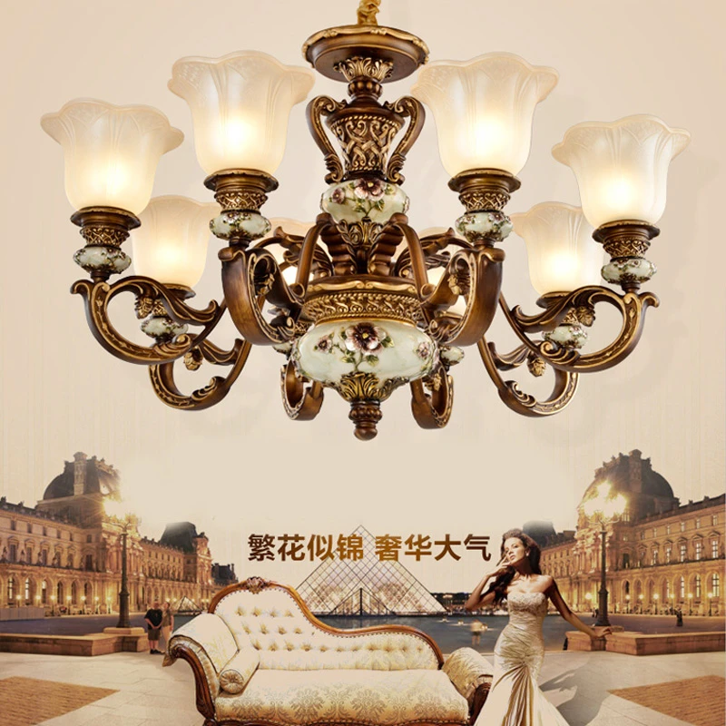 欧式客厅吊灯新款美式复古餐厅卧室灯简约大气别墅复式楼藏式灯具