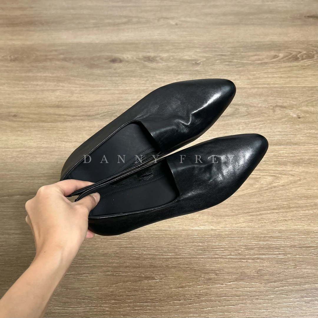 Dannyfrey极简风尖头女头层牛皮一脚蹬百搭通勤高级感单鞋2.5CM