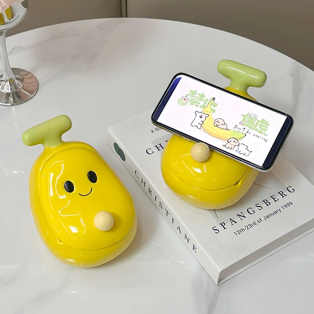 香蕉烟灰缸创意可爱家用手机支架二合一客厅陶瓷烟缸带盖防飞灰