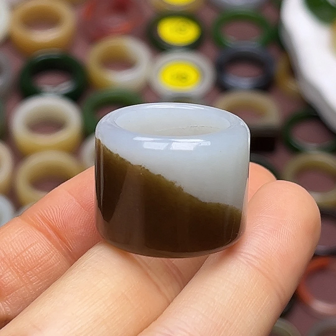 和田玉未镶嵌戒指17.6半山彩林半山雪