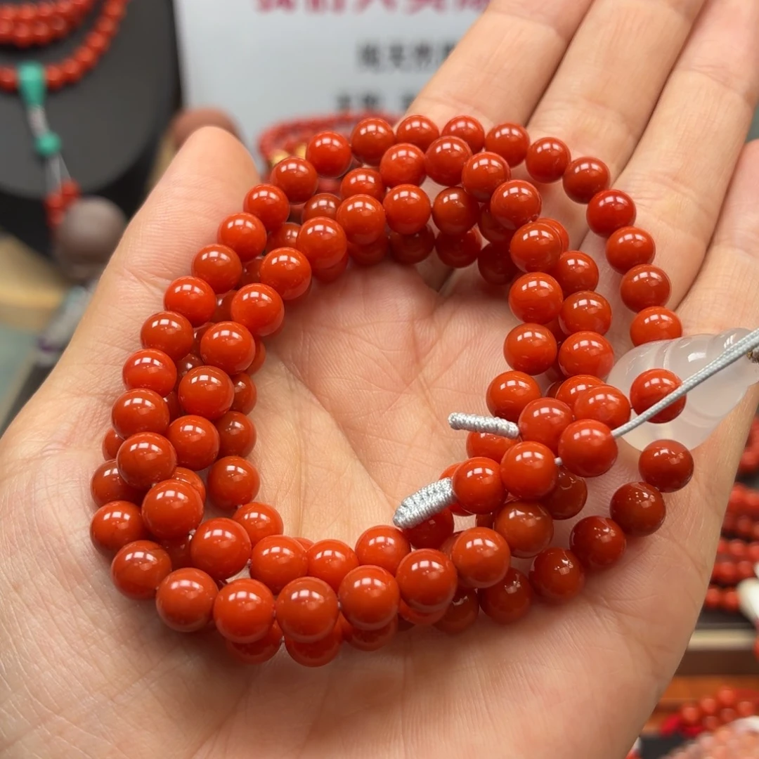 未镶嵌手串南红玛瑙保山原矿南红冷水河柿子红多圈卡6+