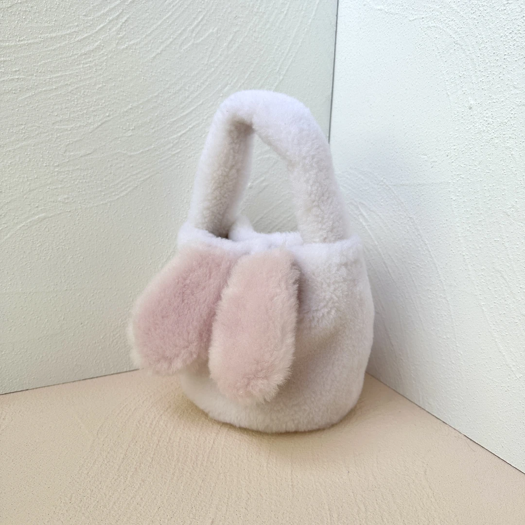 兔耳朵水桶手拎包绵羊毛颗粒可爱卡通少女心治愈系毛毛包小包包