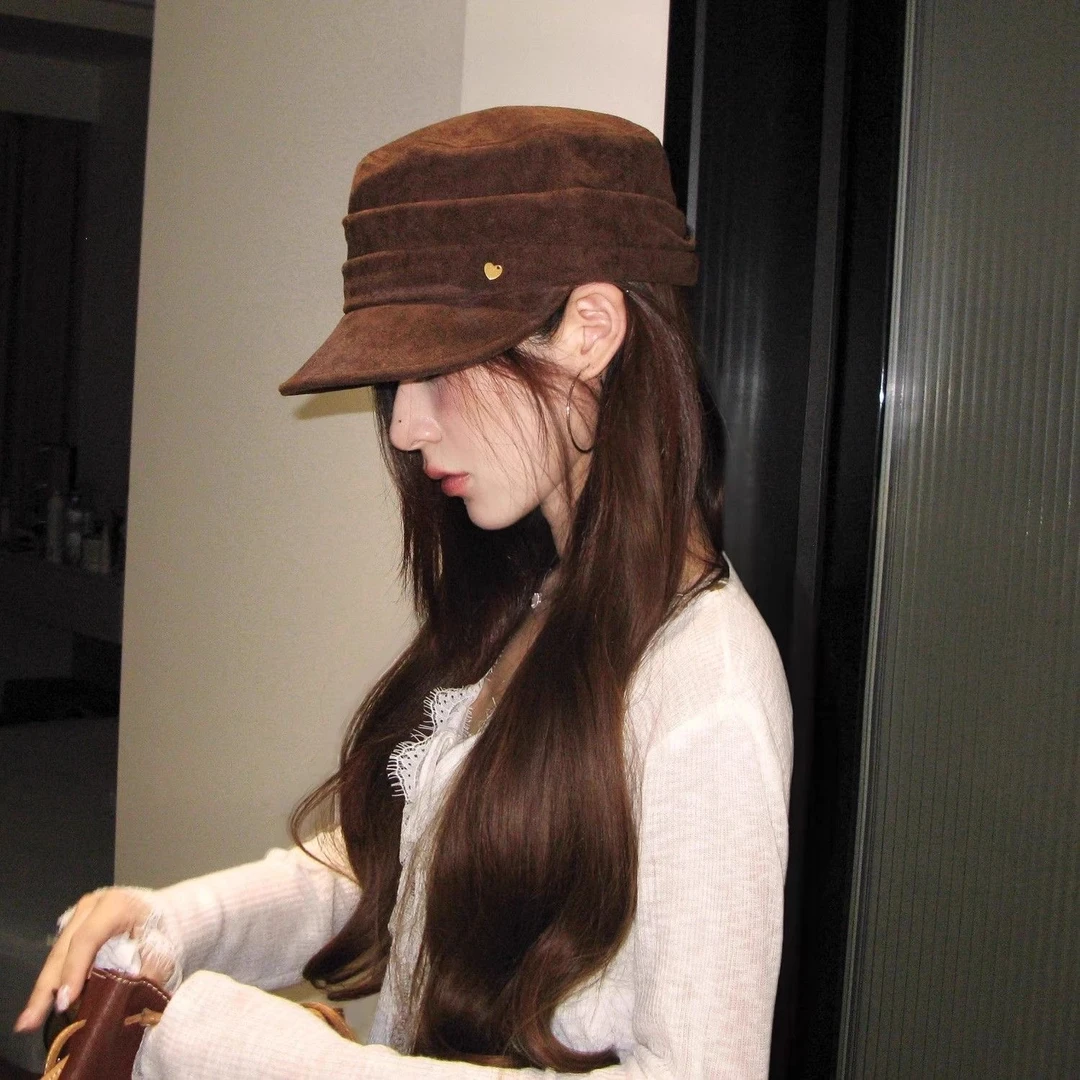 复古褶皱贝雷帽女秋冬季洋气百搭时尚显脸小报童帽子大头围宽檐