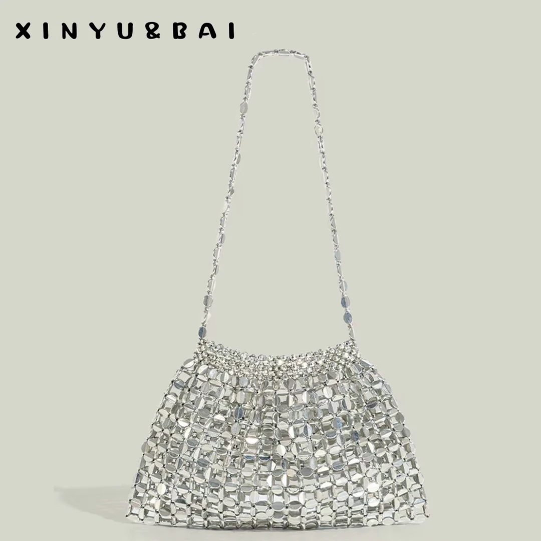 XINYU&BAI韩系链条闪亮银色包夏天百搭亮片包简约高级感单肩包女