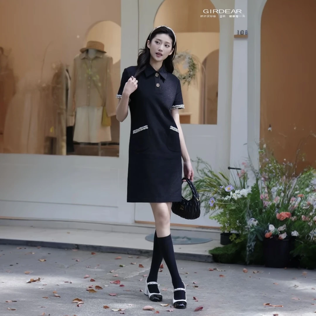 GIRDEAR/哥弟小香风轻奢优雅高级感POLO领洋气显瘦连衣裙150007