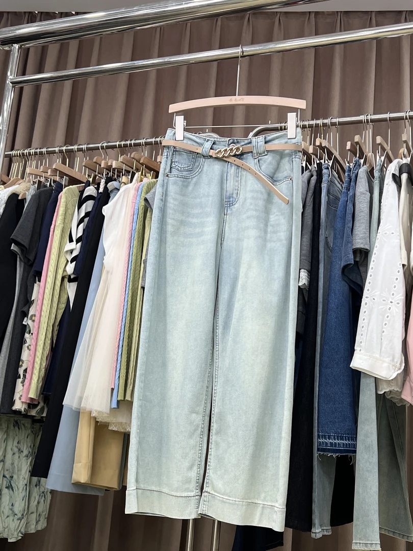 Q1435夏季浅色高腰宽松显瘦百搭九分直筒牛仔裤